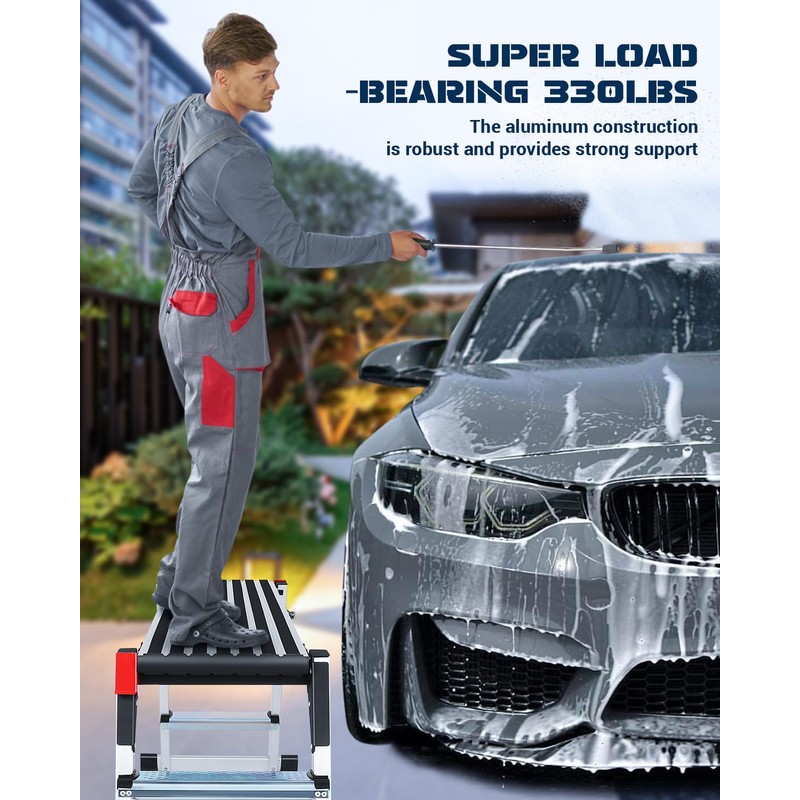 𝐖𝐨𝐫𝐤 𝐏𝐥𝐚𝐭𝐟𝐨𝐫𝐦 𝐓𝐰𝐨 𝐒𝐭𝐞𝐩 𝐋𝐚𝐝𝐝𝐞𝐫, 50×12×27 Aluminum Platform Non-Slip, Heavy