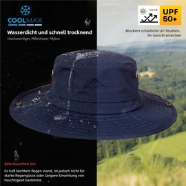 TOP-EX Men's & Women's Sun Hat with UV Neck Protection, Waterproof Safari Outdoor Hat for Summer, Trekking, Hiking, UPF 50+ Fishing Hat with Wide Brim, Rain Hat & Sun Bucket Hat, Neck Protection_Navy,
