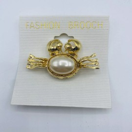 Unbranded Crab Brooch Faux Pearl Gold Tone Metal New