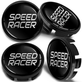 SkinoEu 4 x 65 mm Hub Caps, Wheel Hub Caps, Alloy Rims, Compatible with VW 3B7 601 171 / 6U7 601 171 Speed Racer Black Silver CV 47