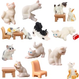 Animal Figures Set Cat 15 Pieces Cute Cat Figures Dollhouse Mini Cat Figures for Children Cat Lovers Home Car Decor Home Landscape Decorations Party Gifts