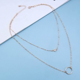 Yheakne Boho Layered Circle Necklace Gold Crystal Pendant Necklace Vintage Solitaire Necklace Wedding Crystal Necklace Chain Jewelry for Women and Girls Gifts