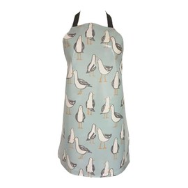 Wipe Clean PVC Coated Aprons - 100% Cotton Oilcloth - Adults and Childrens Sizes - Easy to Clean and Splash Proof Apron (Duck egg Seagulls, Adult (75cm Length))
