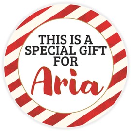 This is a Gift for Aria - Circle Sticker Decal 3 Inch - Candy Cane Merry Christmas Gift Tag Present Tree Holiday Custom Name Santa Claus