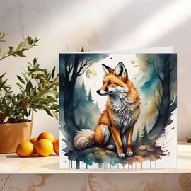 Fox Moon Woodland Greeting Card Beautiful Fox Illustration 145 x 145mm