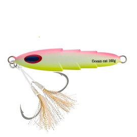 OCEAN CAT 1 PC Slow Fall Pitch Fishing Lures Sinking Lead Metal Flat Jigs Jigging Baits with Hook for Saltwater Fishing 5 Colors 80G/120G/160G/200G/250G/300G (Pink&Yellow, 120g(4 2/9oz))