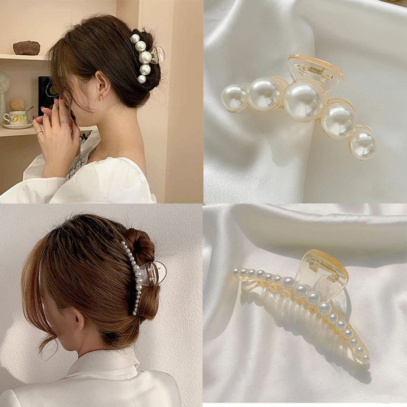 Mehayi Mehayi 4 PCS Large Pearl Hair Claw Clips for