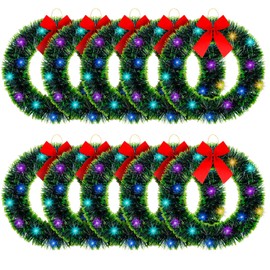 Jetec 10 Pcs Small Christmas Window Wreath with Red Bow Bulk 12 Indoor Lighted Christmas Wreath Artificial for Wall Front Door Farmhouse Kitchen Outdoor Holiday Decoration(Green)