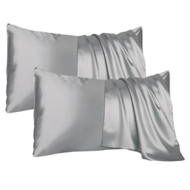 2PCS Mulberry Silk Pillowcase, Silk Pillowcases for Hair and Skin, Hypoallergenic Pillow Cases Soft Smooth Breathable with Hidden Zipper Uk Standard Size 48 X 74 Cm (Silver)