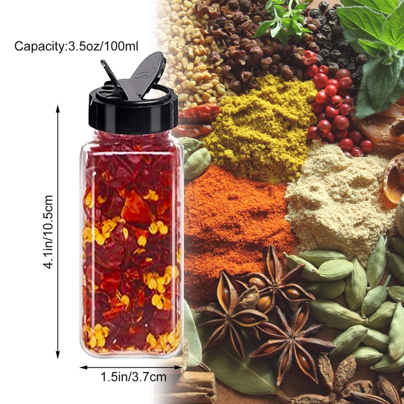 Tiaiidi 24 Pack 3.5 oz Square Plastic Spice Jars,Seasoning Containers
