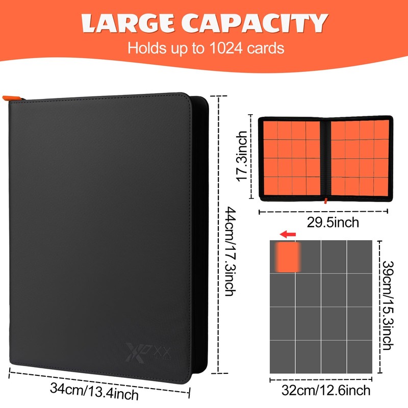 Xoxxcous Premium 16-Pocket Sports Trading Card Binder with 100 Card