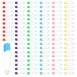 Colourful Nappy Safety Pins, Pack of 100 Safety Pins, Nappy Push-in Pins, Safety Lock Stainless Steel Plastic Head Safety Pins, for Terry Squares, Flat and Prefold Nappies
