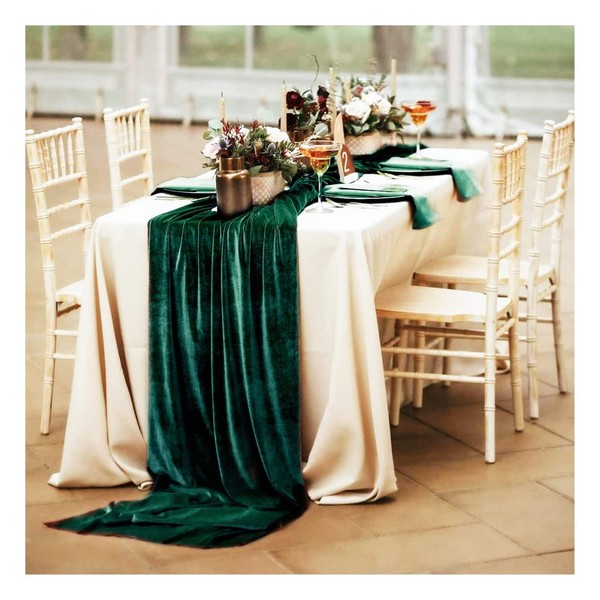 SoarDream Wedding Decorations 29x 120 inch Green Table Runner Cotton Table Runner Emerald Velvet Fabric Table Overlay Wedding Table Runners for Wedding Banquet Decoration