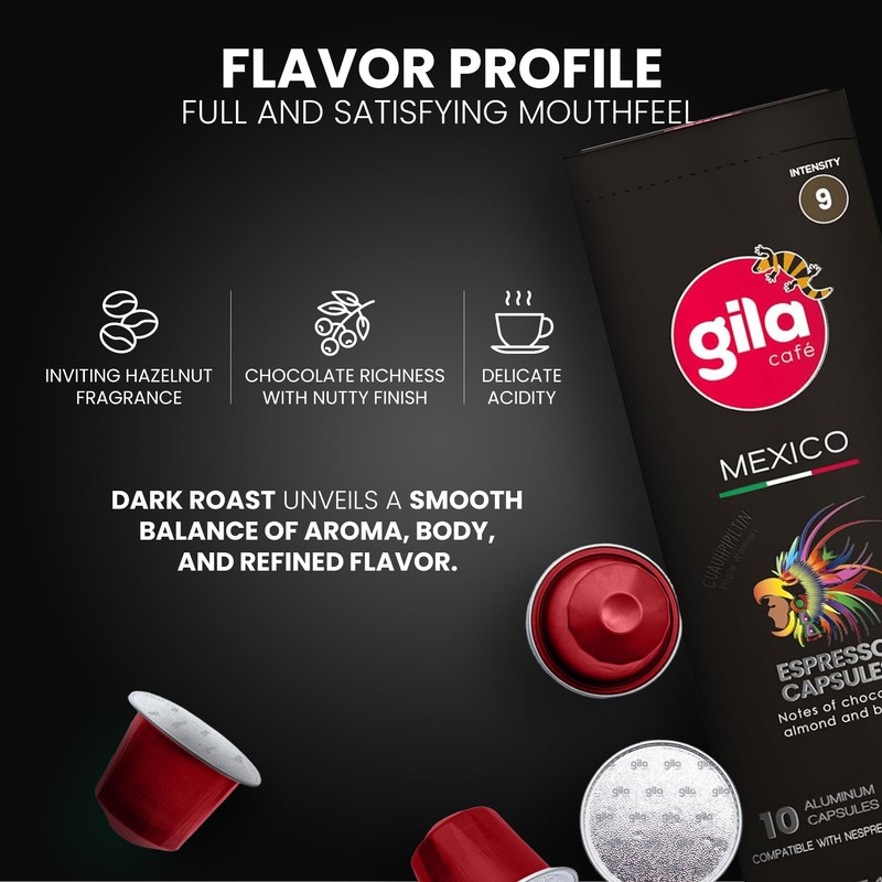 GILA Café Mexico Aluminum Coffee Capsules – Dark Roast Espresso