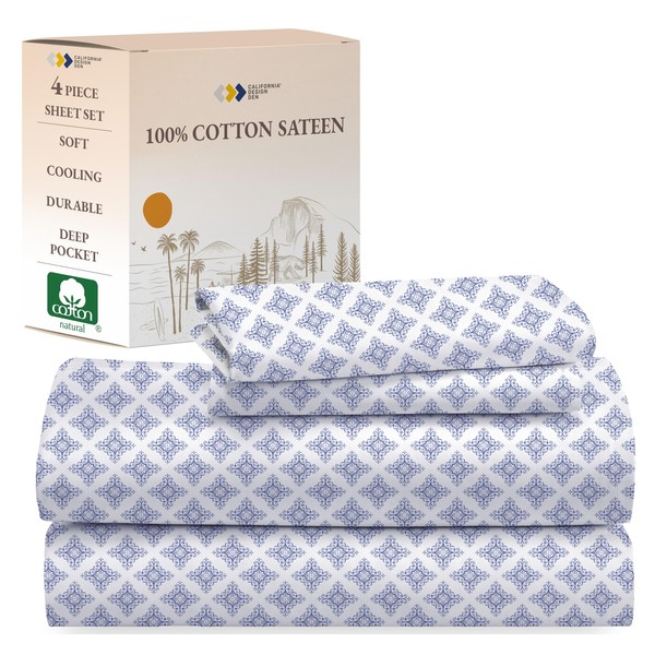 California Design Den Queen Bed Sheet Set, 100% Cotton Sateen
