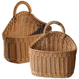 Zerodeko 2Pcs Hanging Storage Basket - Hanging Fruit Basket Wall Basket with Handle, Small Woven Baskets for Kitchen Bathroom, Small Hanging Basket