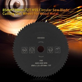 Akozon 1 x HSS Circular Saw Blade Cutting Disc 85 mm 10 mm 72T Woodworking Tool for Wood Metal Plastic (Outer Diameter: 85 mm, Hole Diameter: 10 mm)