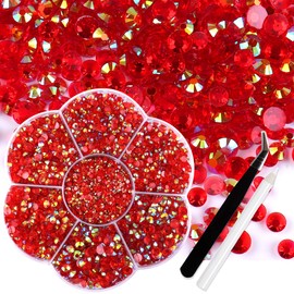 RODAKY 6000Pcs Transparent Resin Flatback Rhinestones for Nails,2-6MM Clear Red AB Crystal Jelly Rhinestones for Crafts Face Gems Nail Art Kit for Nails Design DIY Makeup Tumblers Clothes
