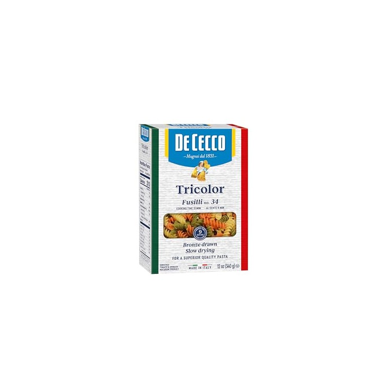 De Cecco Pasta, Tricolor Fusilli No.34, 12 OZ (Pack of