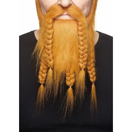 Mustaches Self Adhesive, Novelty, Viking Dwarf Fake Beard, False Facial Hair, Costume Accessory for Adults, Ginger Color