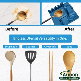 AUOON Silicone Utensil Rest and Pot lid holder with Drip Pad for Multiple Utensils,Dishwasher Safe,Heat-Resistant,BPA-Free Spoon Rest for Stove Top,Kitchen Utensil Holder for Ladle