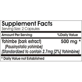 Yohimbe Bark Standardized Extract 500mg // 100 Capsules // Pure // by PureControl Supplements