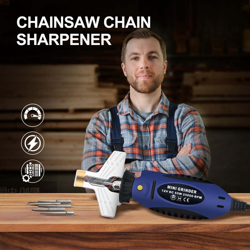 Electric chainsaw sharpener,Chainsaw chain sharpener12V,DC 55W 25000PRM,With 5 alloy grinding