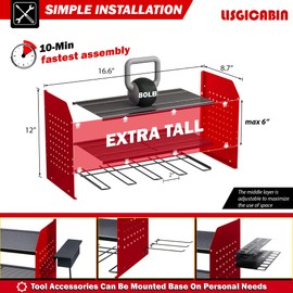 Lisgicabin Power Tool Organizer Wall Mount with charging station.3 Layers Tool Organizer and Storage with 4 Cordless Drill Holders,Drill Bit Heavy Duty Rack for Garage, Workbench,and Workshop (RED)