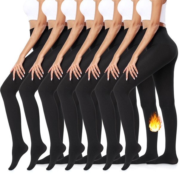 yeuG 7 Pack Fleece Lined Tights for Women-High Waist Pantyhose