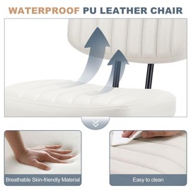 UOCFYK 360° Swivel Desk Chair, Upholstered Faux Leather Height Adjustable Taskchair, Armless Computer Chaises with Comfy Low Back for Home, Bedroom, Small Space, White