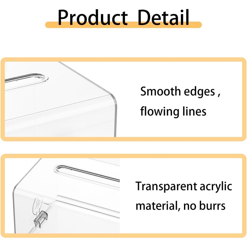 SVUPUE Acrylic Donation Box, Lockable Donation Box, Transparent Ballot Box