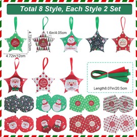 SOFPLATE 16Pcs 8 Colors Star Party Favor Box Christmas Gift Boxes Holiday Xmas Goodie Paper Wrapping Box with Ribbons for Packaging Present Candy Cookie Cupcake Treat Birthday Party Favor Supplies