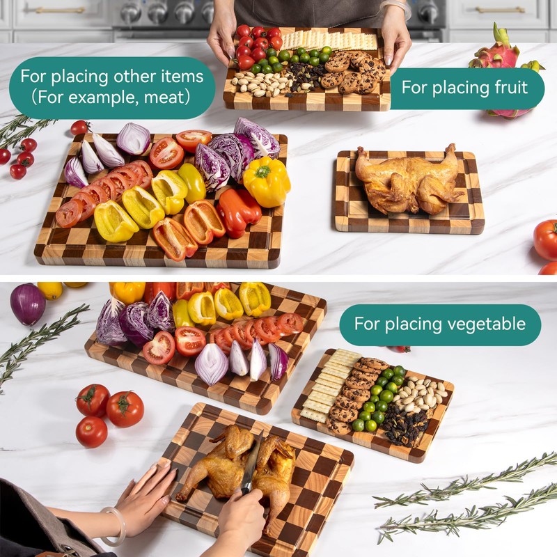 Checkerboard Cutting Board 3-PC Set, Solid Wooden Chopping Board, Acacia