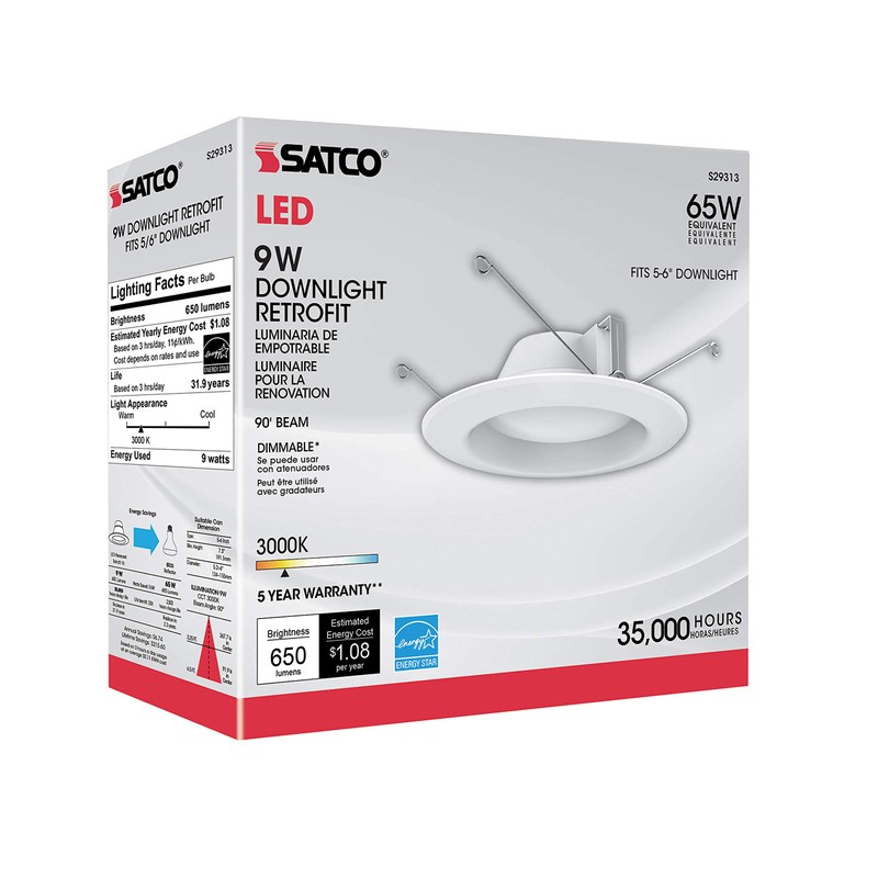 Satco S29313 LED Recessed Downlight Retrofit, 9.8 Watts, 5-6 Inches,
