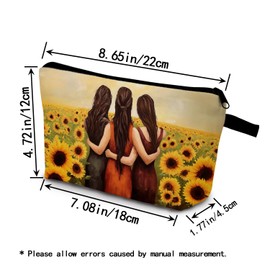YULUENZE Three Sisters Presents Sunflower Sisters Makeup Bag Small Organizer Bag with Zipper Sisters Print Cosmetic Bag Birthday Presents for Women Friends Besties Sisters