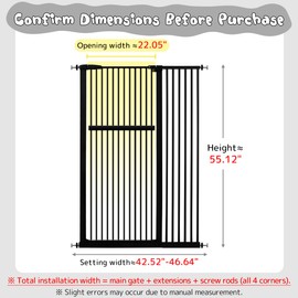 Lumizone Extra Tall Pet Gate 55.12" High Pressure Mounted 42.52"-46.64" Extra Wide (9 Sizes) 1.37" Gap for Cat Dog Stairs Doorway Hallway No Drilling Auto-Close (42.52"-46.64" W, Black)