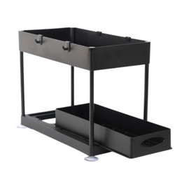TEVASO Under Sink Organizers and Storage | Space-Saving Cleaning Supplies Organizer| 2 Tier Sliding Under Shelf Organizer for Kitchen and Bathroom - Black