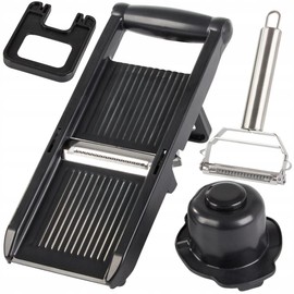 Manual Vegetable and Fruit Peeler and Cutter Set | Multifunctional Kitchen Utensil | Stainless Steel Peeler Utility with Plastic Slicer Stand Board (XL-Set)