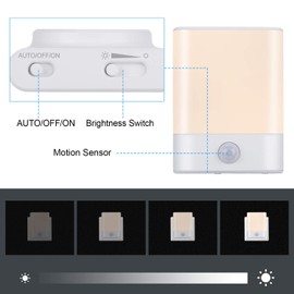 Brisun Night Light Socket with Motion Sensor, Pack of 4 LED Night Light with Adjustable Brightness, 3 Modes (Auto/On/Off) for Children's Room, Stairs, Hallway, Bedroom, Bathroom, Warm White