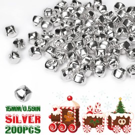 Augshy 200 Pieces Jingle Bells 3/5Inch Craft Bell Bulk for Christmas Home and Pet Decorations Xmas Decor Party Favors Supplies (Silver)