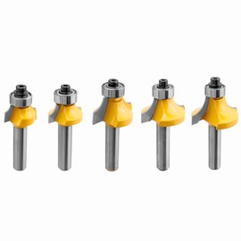 Yakamoz 5pcs Round Over Router Bit Tungsten Carbide Roundover Edging Router Bit Set Corner Beading Bit 1/8", 3/16", 1/4",5/16",3/8" Radius