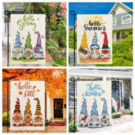 YOVOYOA Gnomes Seasonal Garden Flags Set of 12, All Seasons and Holidays, Burlap, 12x18 inch, Double Sided, Fade Resistant, Outdoor Decor