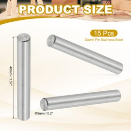 PATIKIL 5mm x 40mm Dowel Pin Stainless Steel, 15 Pcs 304 Stainless Steel Pegs Shelf Pins Rod Support Metal Fasten Elements for Shelves Furniture Fixing Component, Silver