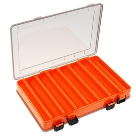 OriGlam Double Sided 14 Compartments Fishing Tackle Boxes Fishing Lure Box Organizer, Fishing Bait Tackle Storage Case, Container Box for Jewelry Beads Earring Hook (Green) (Orange)