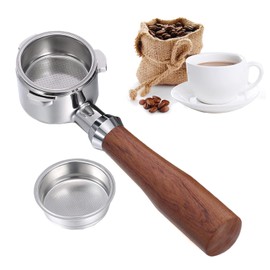 Aoresac Portafilter 51 mm made of solid wood, bottomless filter holder 51 mm with 2 filter baskets, replacement for DeLonghi Dedica EC680/EC685/EC785/EC820/EC850/EC860