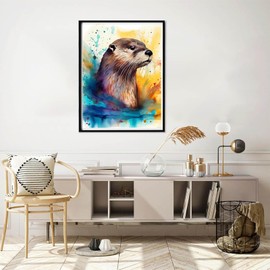 DIY 5D Diamond Painting Kits for Adults Diamond Art Watercolor Sea Otter Rhinestone Diamond Embroidery Otter Craft Kits for Living Room Bedroom Wall Decor Gift 12x16 inch