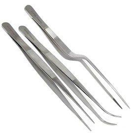 A2Z Fine Cooking Tweezers Set, Set of 3 Professional Stainless Steel Food Tongs, Kitchen Silver Long Chef Tongs for Cooking, Plating, Decorating and BBQ - Precision Serrated Tips (8")
