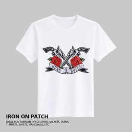 Embroidered Patch, 11.8x8.3in Double Guns Rose Flower Applique Sew on Patch Cloth Sticker for Clothes Badge Jackets Jeans DIY Decoration