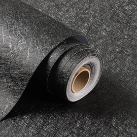 Kitico 17" x 118" Black Silk Wallpaper Peel and Stick, Embossed Textured Self Adhesive Wallpaper, Contact Paper Removable Waterproof Kitchen Vinyl Wrap Cabinet Furniture Textured Renter Friendly Wall