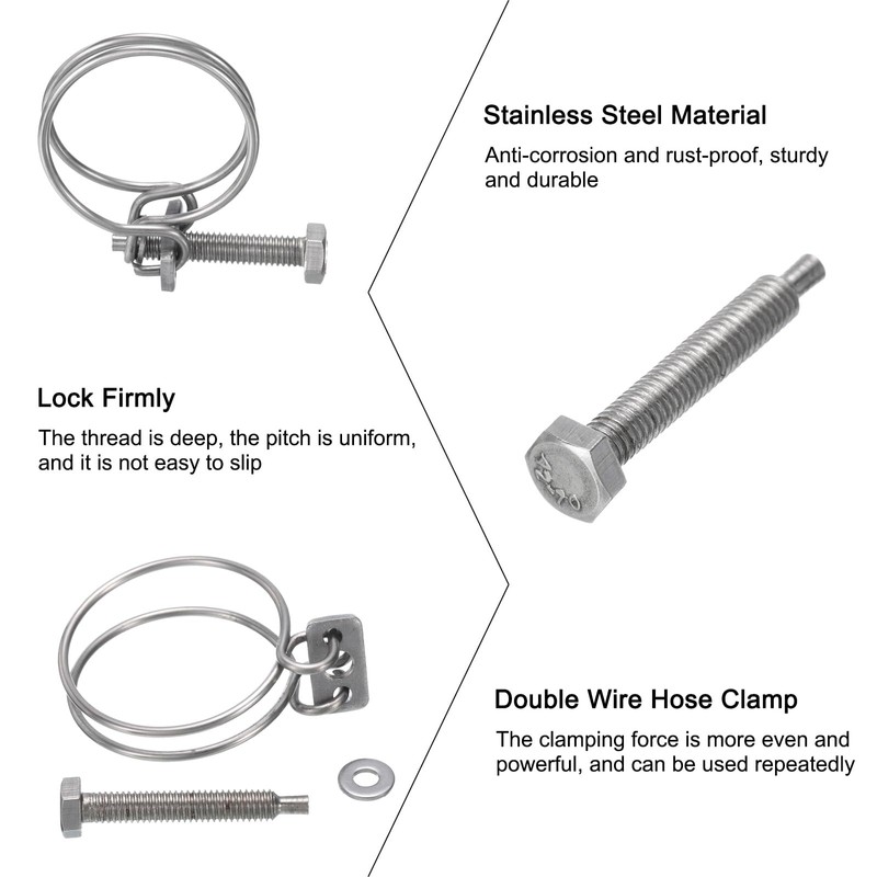 sourcing map 10Pcs Double Wire Hose Clamp, 40-45mm Adjustable Stainless